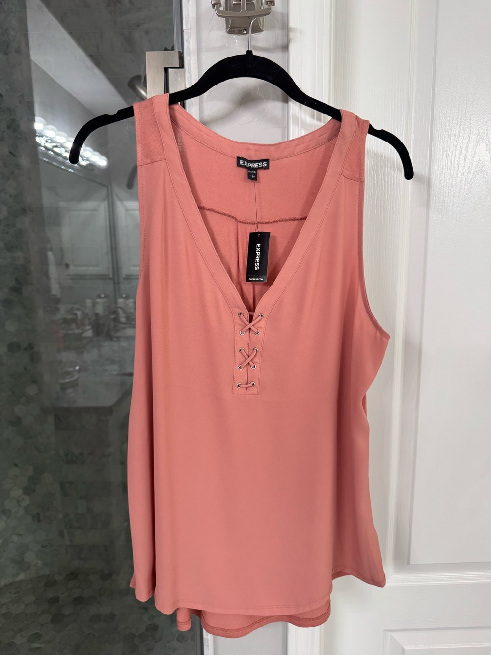Express Coral Pink Lace Up V-Neck Sleeveless Tank Top L NWT